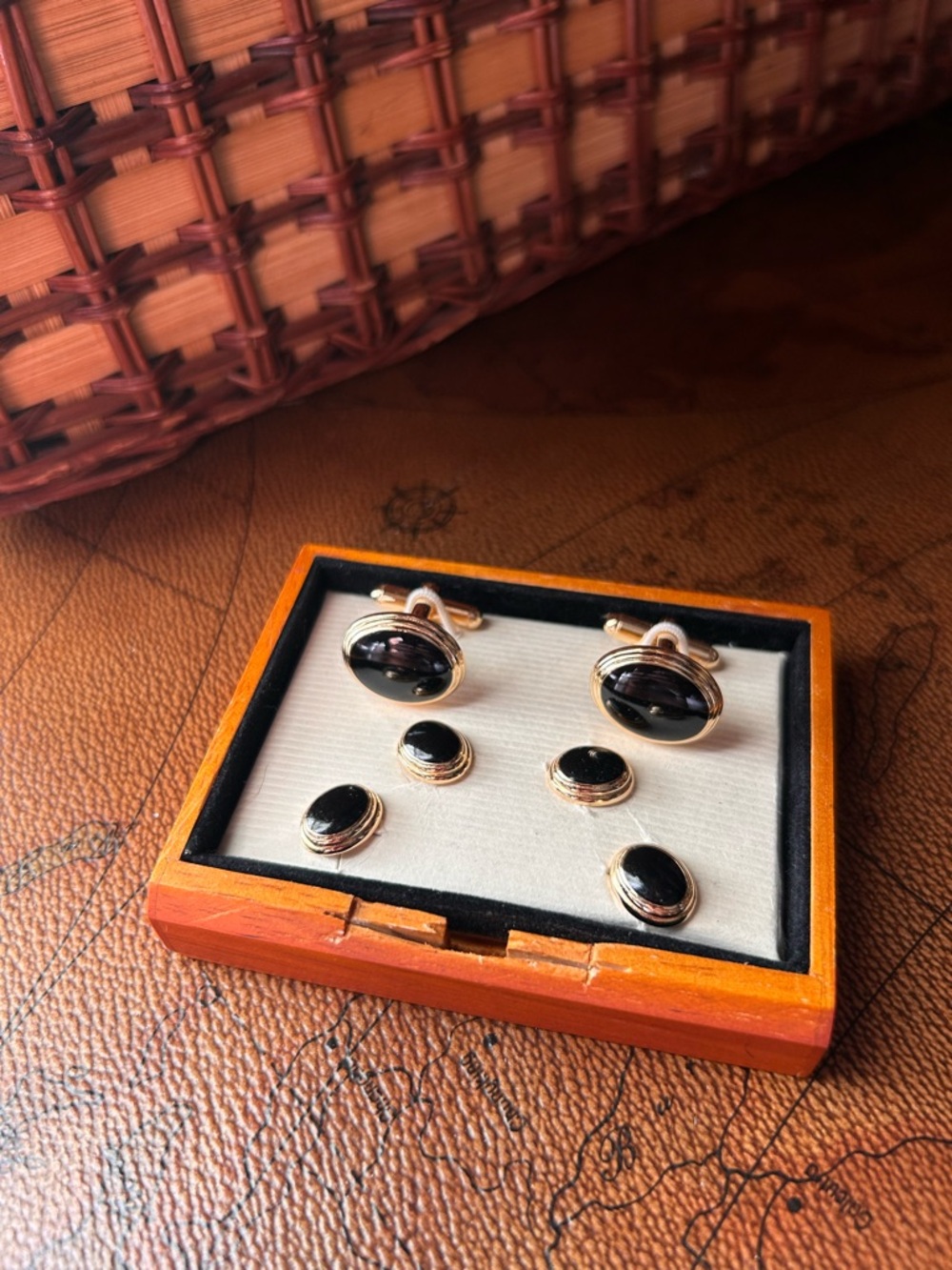 Gold-Tone Black Onyx Cufflinks and Stud Set - Men's Accessories - Picture 4 of 9